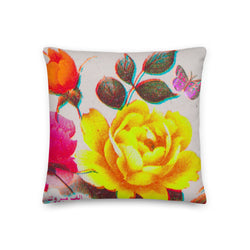Flowers & Butterflies | Yellow | Cotton Cushion - Rana Salam SHOP